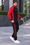 Men'S, Black-Red Diving Fabric Zippered Top and Bottom Tracksuit Set - 2