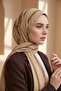 Crepe Chain Patterned Beige Color 75X195 Non-Fading Shawl - 2