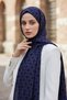 Crepe monogram patterned navy blue - indigo colored 75x195 wrinkle-resistant shawl - 3