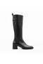 Fole Genuine Leather Black Women's Heeled Below-The-Knee Boots
