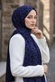 Crepe monogram patterned navy blue - indigo colored 75x195 wrinkle-resistant shawl - 4