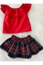 Baby Girl Red Blouse Plaid Skirt Set - 3