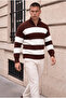 Pedro Oversize Striped Thessaloniki Knitted Half-Zip Sweater for Men - Brown - 4