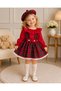 Plaid Salopet Hat Red Blouse Set