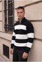 Pedro Oversize Striped Thessaloniki Knitted Half-Zip Sweater for Men - Black - 6