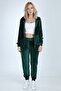 Women's Emerald Green Stone-Free Elastic-Hem Velvet Suit - 4