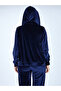Women's Dark Blue Stoneless Wide Leg Velvet Suit - 4
