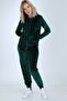 Women's Emerald Green Stone-Free Elastic-Hem Velvet Suit - 3