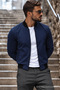 Men's Fit Nubuck Bomber College Collar Navy Blue Jacket - 2