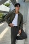 Men's Seasonal Zippered Polo Collar Khaki Bomber Jacket - 3