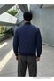 Men's Quilted Bomber Zippered Seasonal Navy Blue Jacket - 5