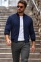 Men's Fit Nubuck Bomber College Collar Navy Blue Jacket - 6