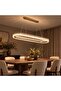 ثريا كريستال عصرية مستطيلة الشكل بتصميم ريش - إضاءة معلقة LED خطية من النحاس الذهبي بطول 100 سم