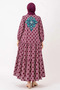 Women's Button-Front Embroidered Pocketed Burgundy Maternity Hijab Dress - 6