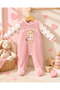 Baby Girl Velvet Teddy Bear Embroidered Long Sleeve Jumpsuit – Heart Patterned