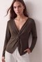 Women's Khaki V-Neck Blouse with Twist Detail Alc-X15416 - 4