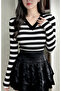 Women's V-Neck Long Sleeve Camisole Blouse Striped – Striped - 4