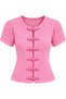 Women's Pink Japanese Knot Buttoned Openwork Knitwear Blouse Short Sleeve Knitted Cardigan - 3