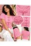 Women's Pink Japanese Knot Buttoned Openwork Knitwear Blouse Short Sleeve Knitted Cardigan - 4