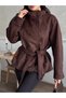 Wide Fit Gathered Back Belted Sukuba Suede Jacket