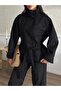Wide Fit Gathered Back Belted Sukuba Suede Jacket