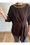 Asymmetrical and Draped Tie-Up Blouse with Gold Chain Detail - 5