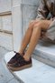 Tomass Women's Mokka Brown Bordo Garnished Lace-Up Sneaker - 4