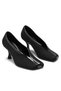 Women's Black Blunt Toe V-Cut Patent Leather Striped Low Heel Shoes