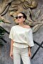 Belt Detail Short Sleeve Boat Neck Knitwear Blouse Sun547 - 2