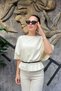 Belt Detail Short Sleeve Boat Neck Knitwear Blouse Sun547 - 3