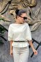 Belt Detail Short Sleeve Boat Neck Knitwear Blouse Sun547 - 4
