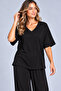 Women's V-Neck Casual Viscose Two-Thread Blouse and Wide-Leg Pants Two-Piece Set - 4