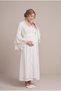 Women's Ecru Long Dress with Lace, Special Design, Breastfeeding Detail, Maternity Nightgown Set - 2