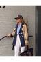 Women's Special Design Belted Trench Coat with Denim Detail