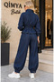 4S Women's Elastic Waist Zippered Jacket & Elastic Waist Tight-Leg Balloon Fit Pants Bottom Top Jeans Two-Piece Set - 7