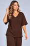 Women's V-Neck Casual Viscose Two-Thread Blouse and Wide-Leg Pants Two-Piece Set - 4