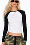 Natural Viscose Long Sleeve Flexible Raglan Blouse Black/Ekru - 3