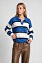 Polo Collar Striped Knitwear Sweater Lnt0047 Blue Dark Blue - 3