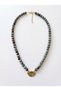Sun Pendant Beaded Women's Necklace - Gray Glass Beads, Gold Color Sunset Tip |   Sunset - 4