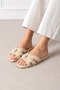 Women's Beige Cross-Strapped Stylish Daily Slippers with Stone Detail - 3