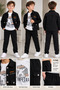 Boy's Black 3-Piece Set: Shirt Jacket, Printed Long Sleeve Top, and Cargo Pocket Pants