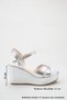 Silver Wrinkled Patent Leather Wedge Heel Platform Sandals with Cross Straps and Ankle Buckle - 2