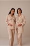 Women's Beige Front Buttoned Lace Detailed Long Sleeve New Season Winter Maternity Pajama Set with Easy Breastfeeding Dressing Gown