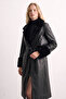 Women's leather look faux fur coat - black - 2