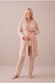 Women's Beige Lace Long Sleeve New Season Winter Maternity Pajama Set with Easy Breastfeeding Dressing Gown - 4