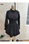Women's Long Sleeve Collared Tricot Blouse with Elastic Waist - 4