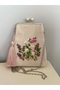 100% Hand Embroidered Vintage Cream Linen Bag. Wildflower Themed .18X18 Cm, Lightweight Bag - 3
