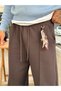 Men's Baggy Sweatpants Brown Modal Fabric with Accessory Detail - 2