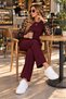 Lace Sleeve Elegance – Women's Long Sleeve Floral Appliqué Blouse and Wide-Leg Pants Two-Piece Set - 2
