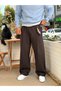 Men's Baggy Sweatpants Brown Modal Fabric with Accessory Detail